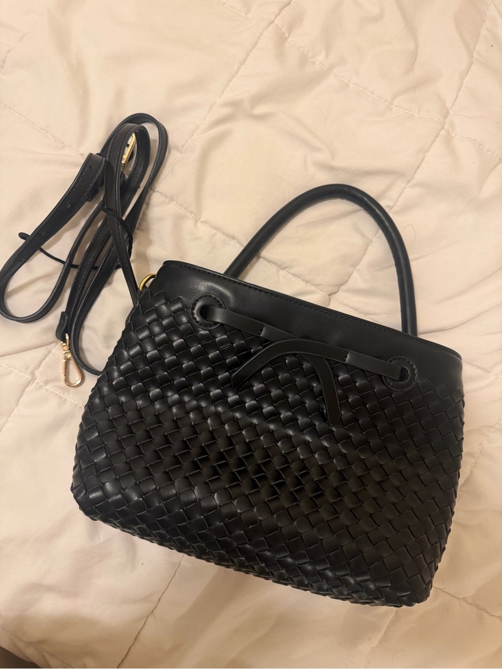 Black Woven Crossbody Handbag